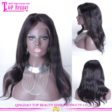 Factory direct sale long black straight virgin peruvian human hair wig cheap lace front wig with baby hair